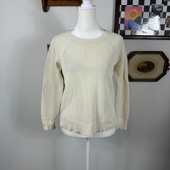 rag & bone Cream Mesh Stretchy Long Sleeve Top  - SIZE S Neutral Fall Minimalist - Picture 2 of 6